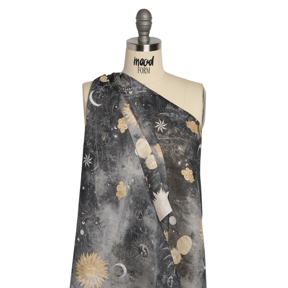 Black and Gold Astrological Intrigue Lightweight Linen Woven - Joann Fabrics