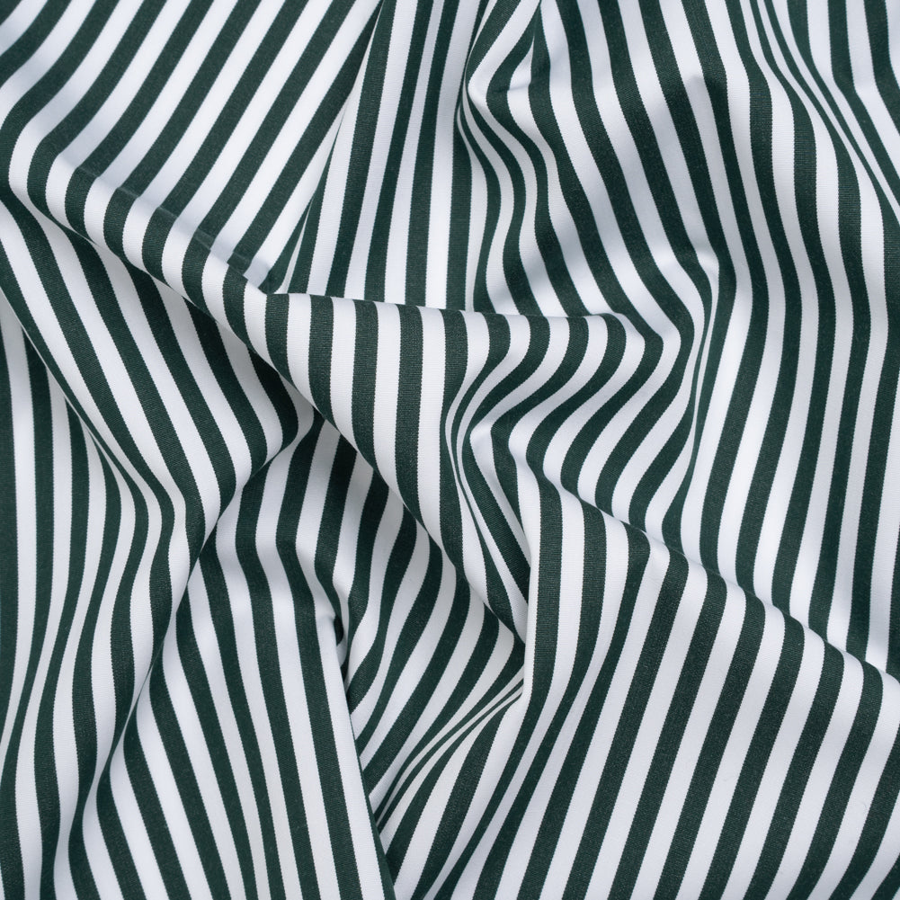 Cotton Shirting - Dark Pine Green and White Candy Stripes - Deadstock - Joann Fabrics