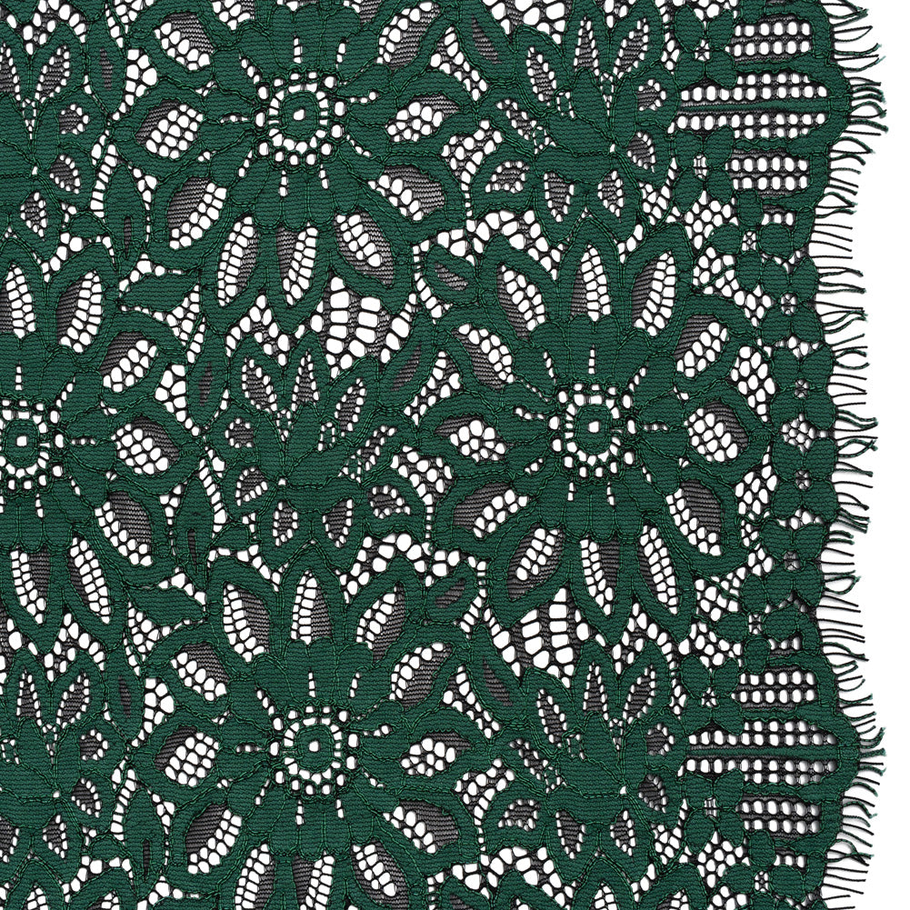 Corded Lace with Finished Scalloped Edges - Bay Berry Green and Black Sunflowers - Joann Fabrics