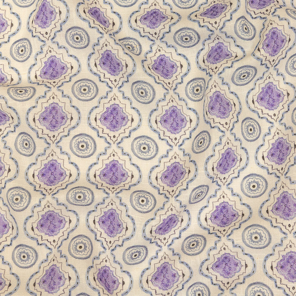 Viscose and Linen Woven Print - Blue and Purple Tiles - Mood Exclusive Alhambra - Joann Fabrics