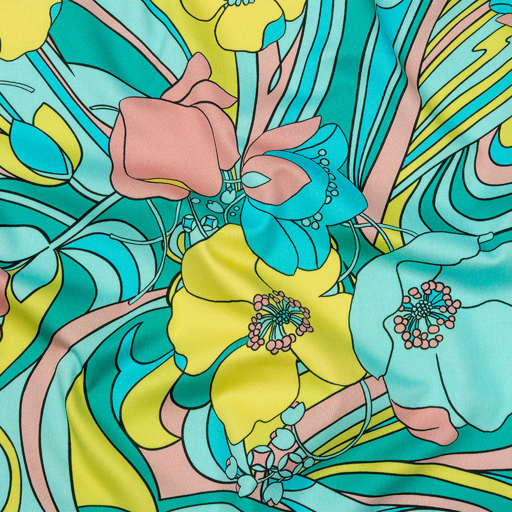 Stretch Cotton Sateen - Blue and Yellow Floral - Garden Groove Print - Mood Exclusive Groove Collection - Joann Fabrics