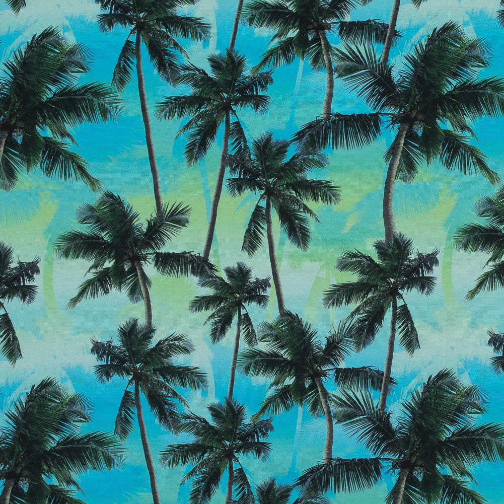 Organic Viscose Batiste - Green and Blue Palm Trees - Joann Fabrics