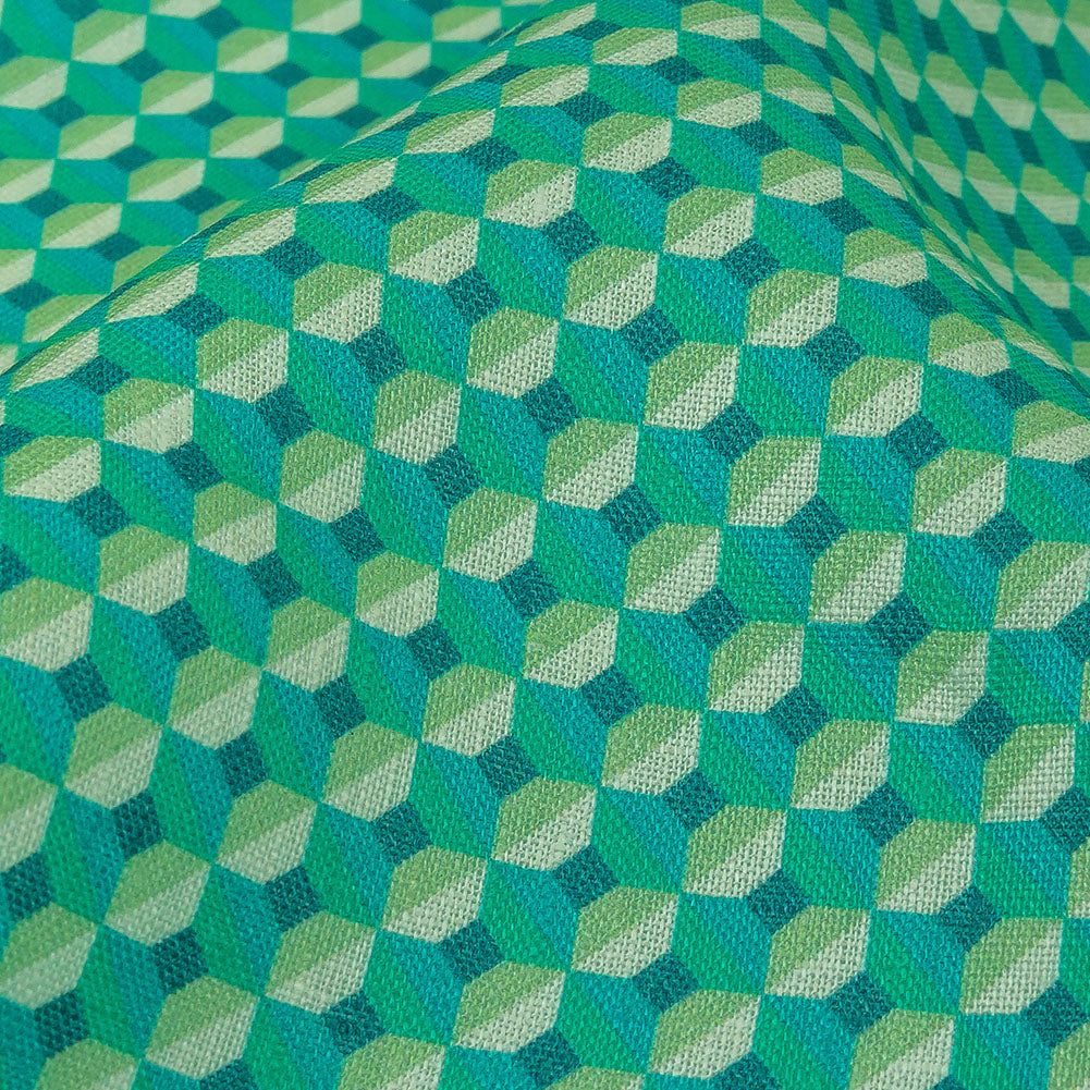 Teal and Lime Geometric Medium Weight Linen Woven - Joann Fabrics