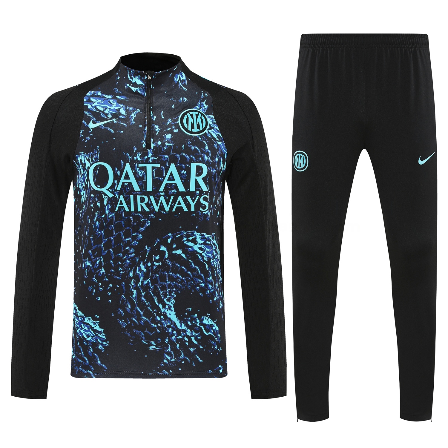 Inter Milan 25-26 Long Sleeve Training Set - Blue Dragon Scales Top & Black Pants - UnitedFutballJersey