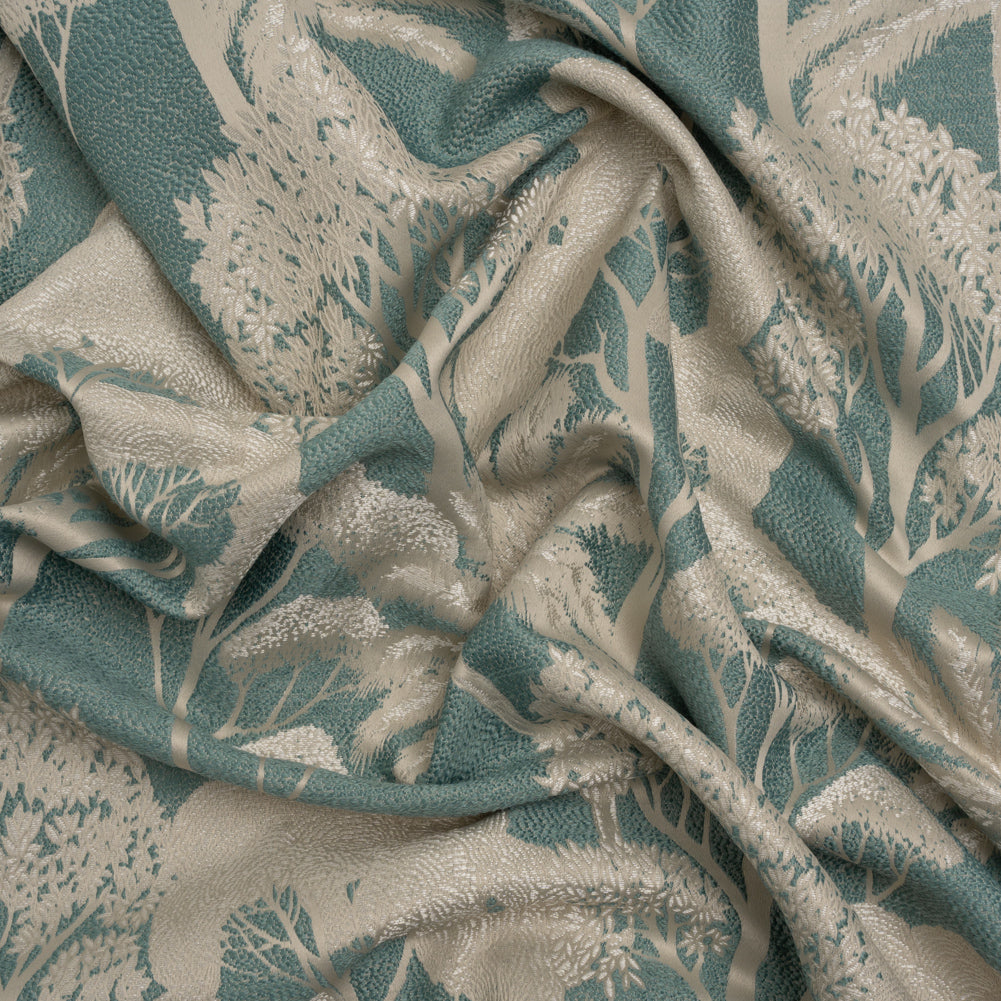 Recycled Polyester Drapery Jacquard - Seafoam Jungle Trees - British Imported - Joann Fabrics