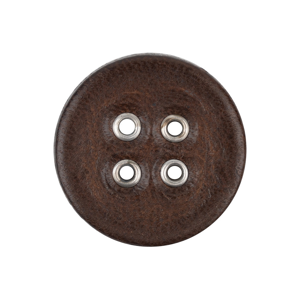 Italian Dark Brown and Shiny Silver Metal 4-Hole Leather Button - 40L/25.5mm - Joann Fabrics