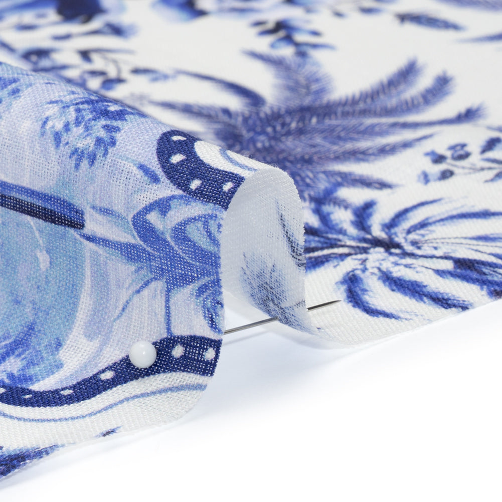 Lightweight Linen Woven - Blue and White Palms in Paradise - Joann Fabrics