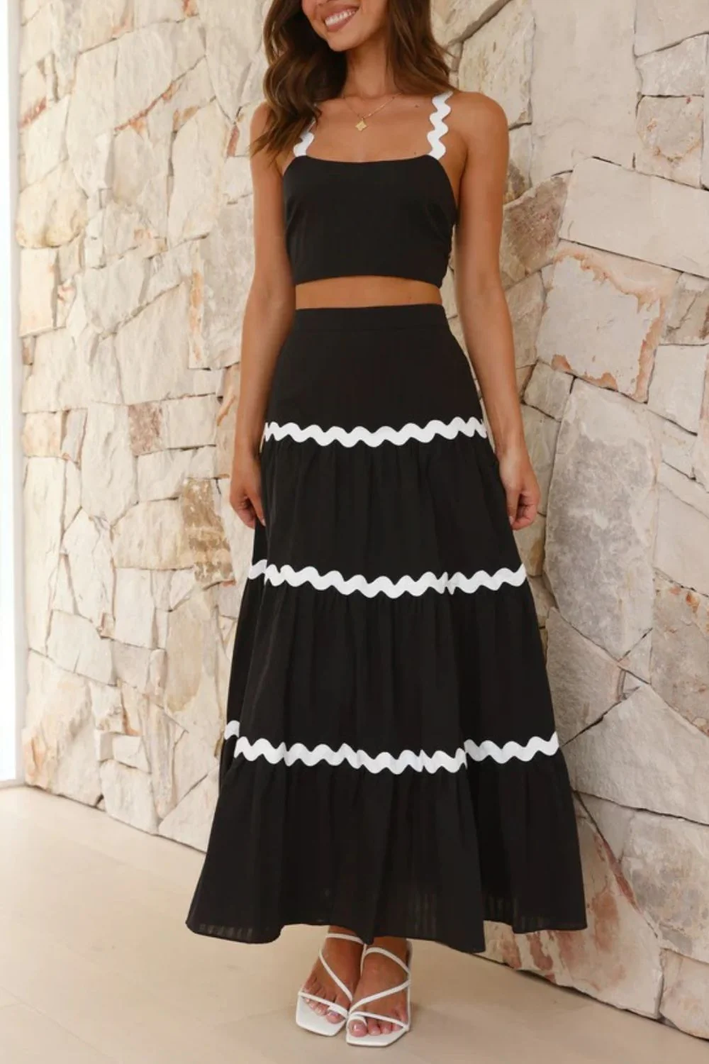Hazel Blues® |  Contrast Trim Cami and Maxi Skirt Set