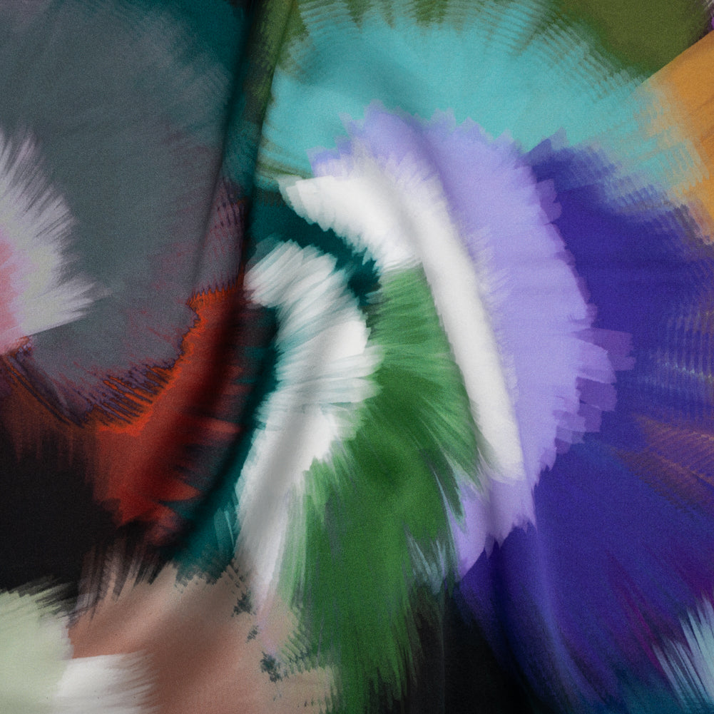 Silk Charmeuse Print 16MM, Made in Italy - Teal, Pink and Blue Painted Bursts - Joann Fabrics
