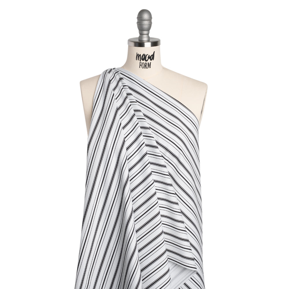 Stretch Rayon and Nylon Twill - Black and White Railroaded Stripes - Deadstock - Joann Fabrics