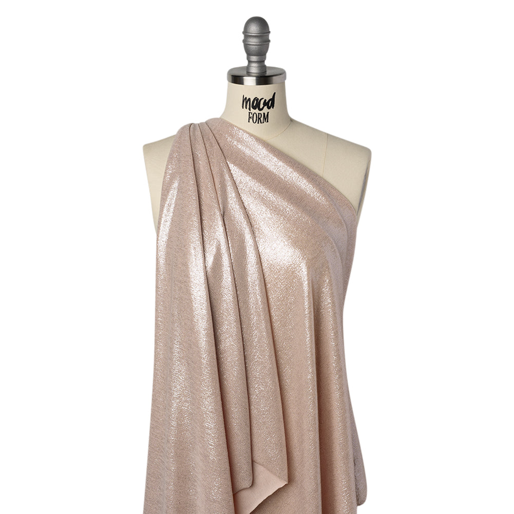 Metallic Foiled Uneven Stretch Rib Knit - Silver on Peach - Estelle Collection - Joann Fabrics