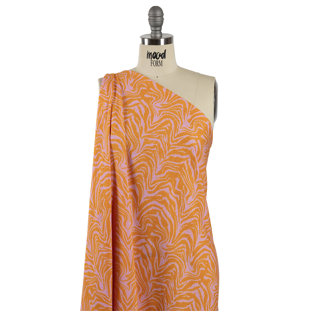 Viscose and Linen Woven - Pink and Orange Animal Stripes - Saffron River Print - Mood Exclusive Gisele Collection - Joann Fabrics