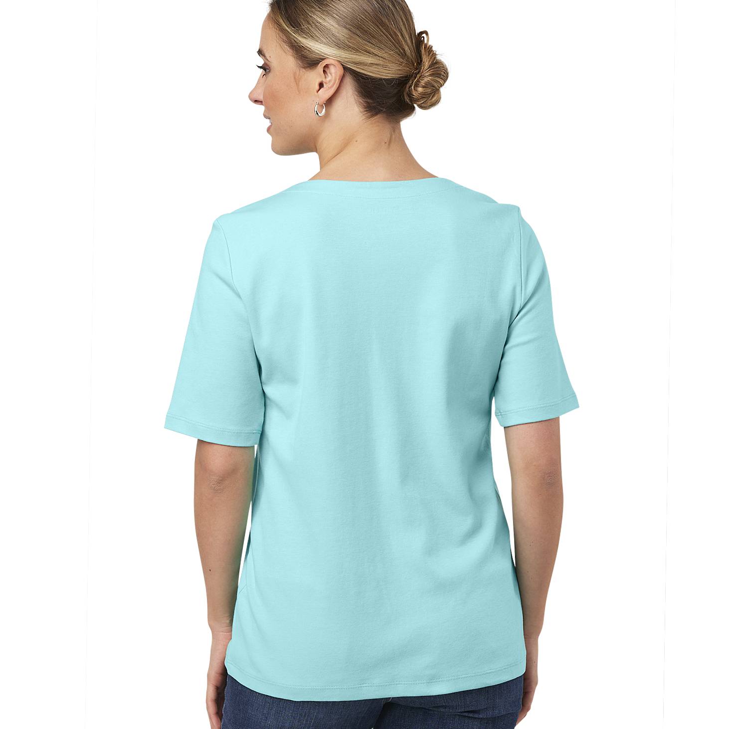 Supima Cotton Knit Split Neck Top, Elbow-Length Sleeves - Northstyle Catalog