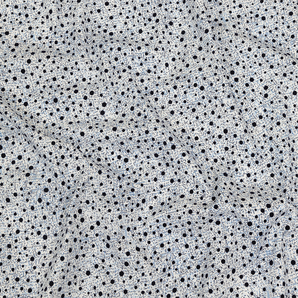 Black Flocked Polka Dots on Blue, Gray and White Abstract Stretch Cotton Shirting - Joann Fabrics