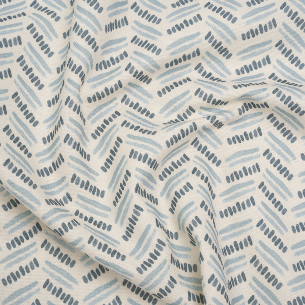 Cotton and Linen Canvas Print - Indigo Watercolor Herringbone Chevron - British Imported - Joann Fabrics