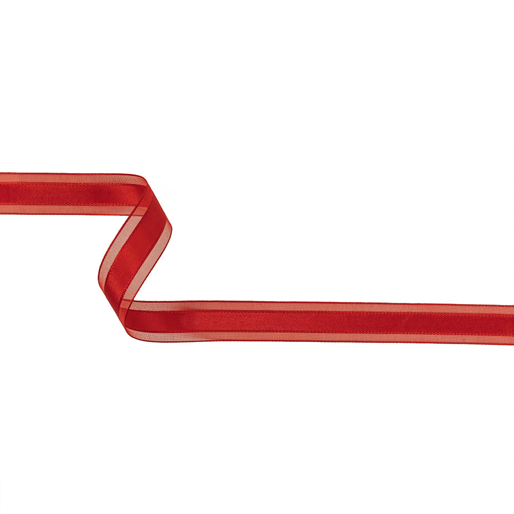Red Woven Ribbon with Sheer Organza Borders - 0.75
