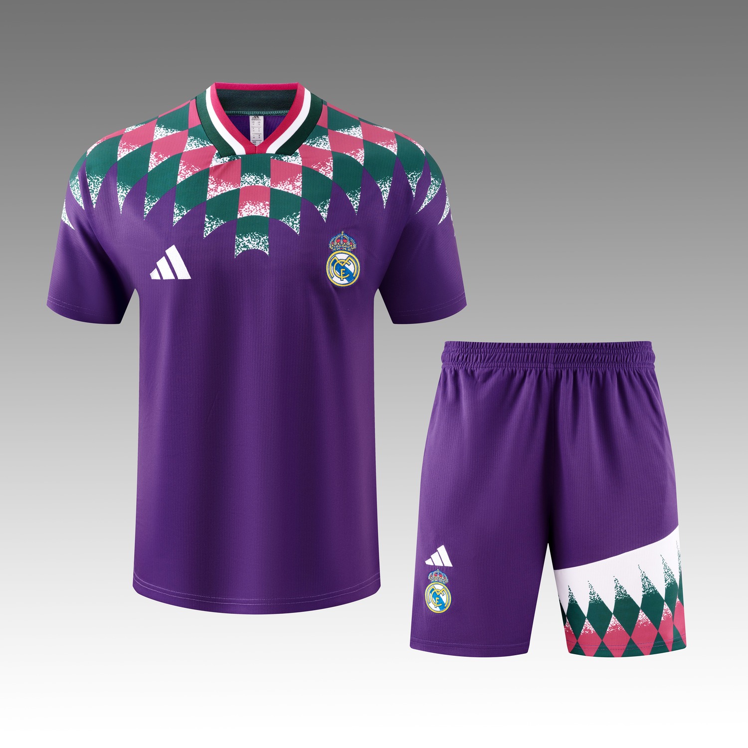 Real Madrid 26-27 Retro Style Short-Sleeve Training Set - Purple Top & Purple Shorts - UnitedFutballJersey