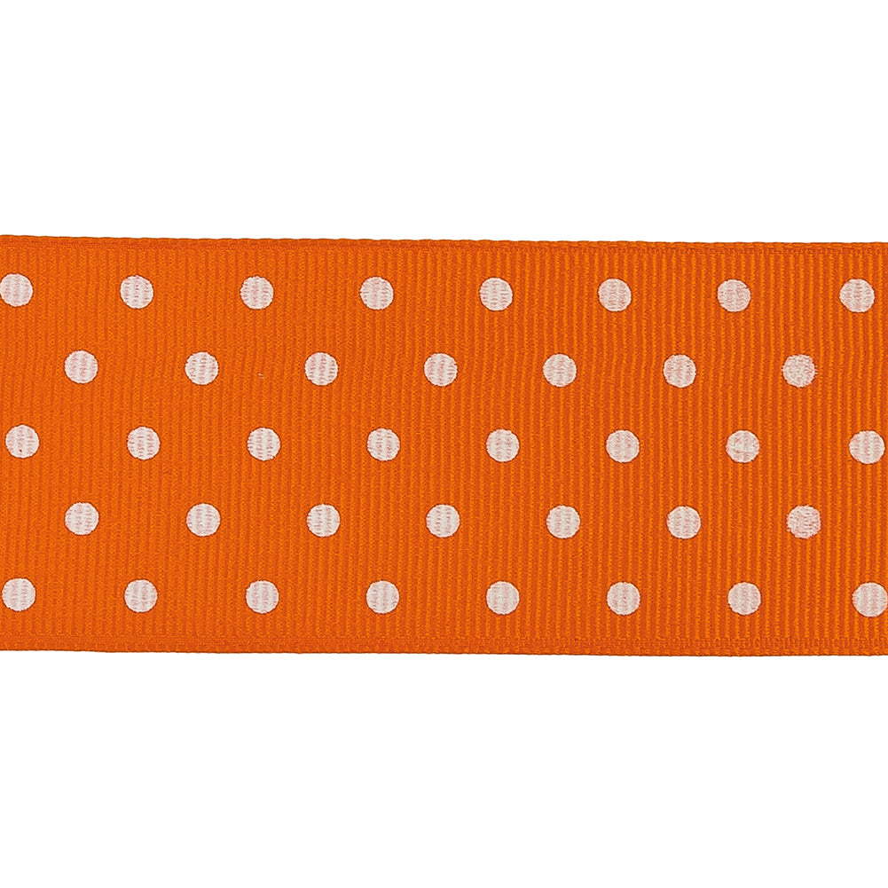 Carrot and White Polka Dots Grosgrain Ribbon - 1.625