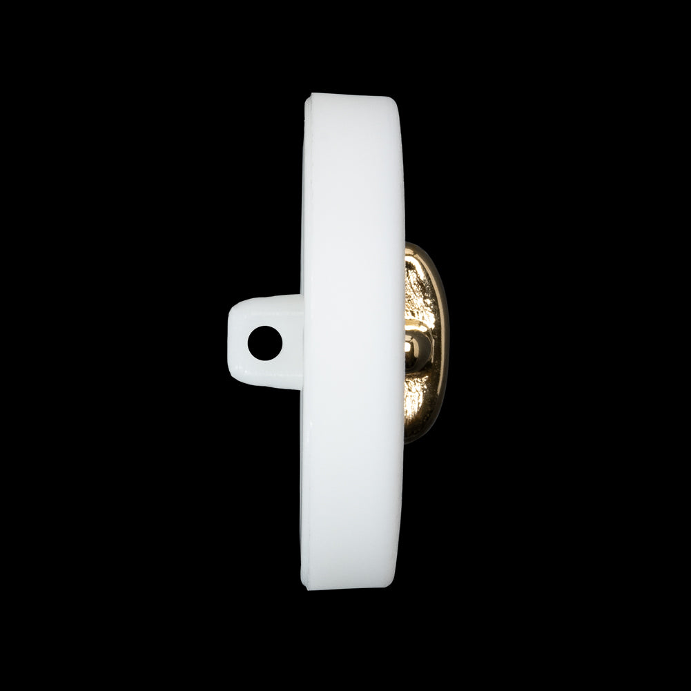 Plastic Shank Back Button - 44L/28mm - White and Metallic Gold Faux Stitched 4-Hole - Joann Fabrics