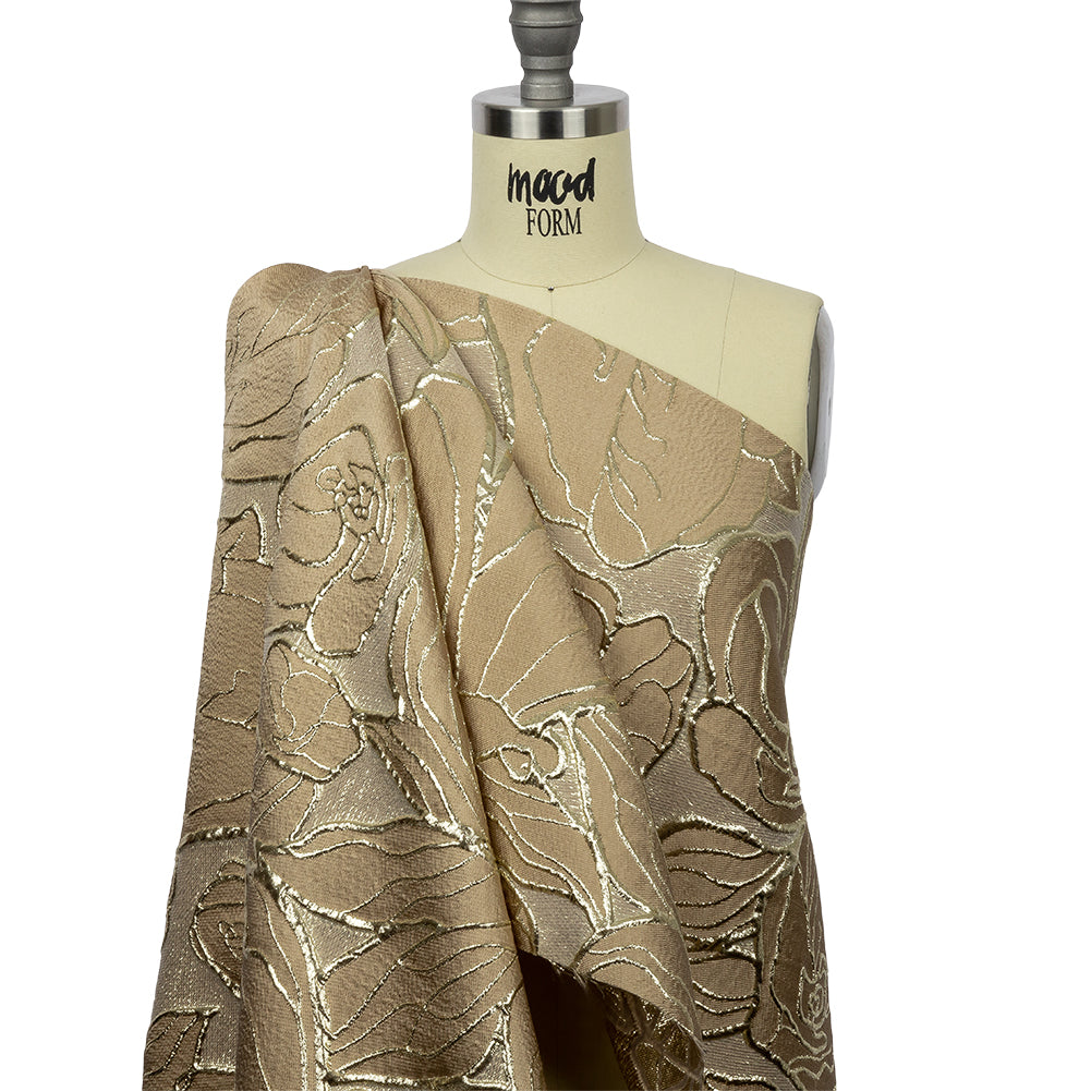Metallic Gold and Tan Outlined Florals Luxury Brocade - Joann Fabrics