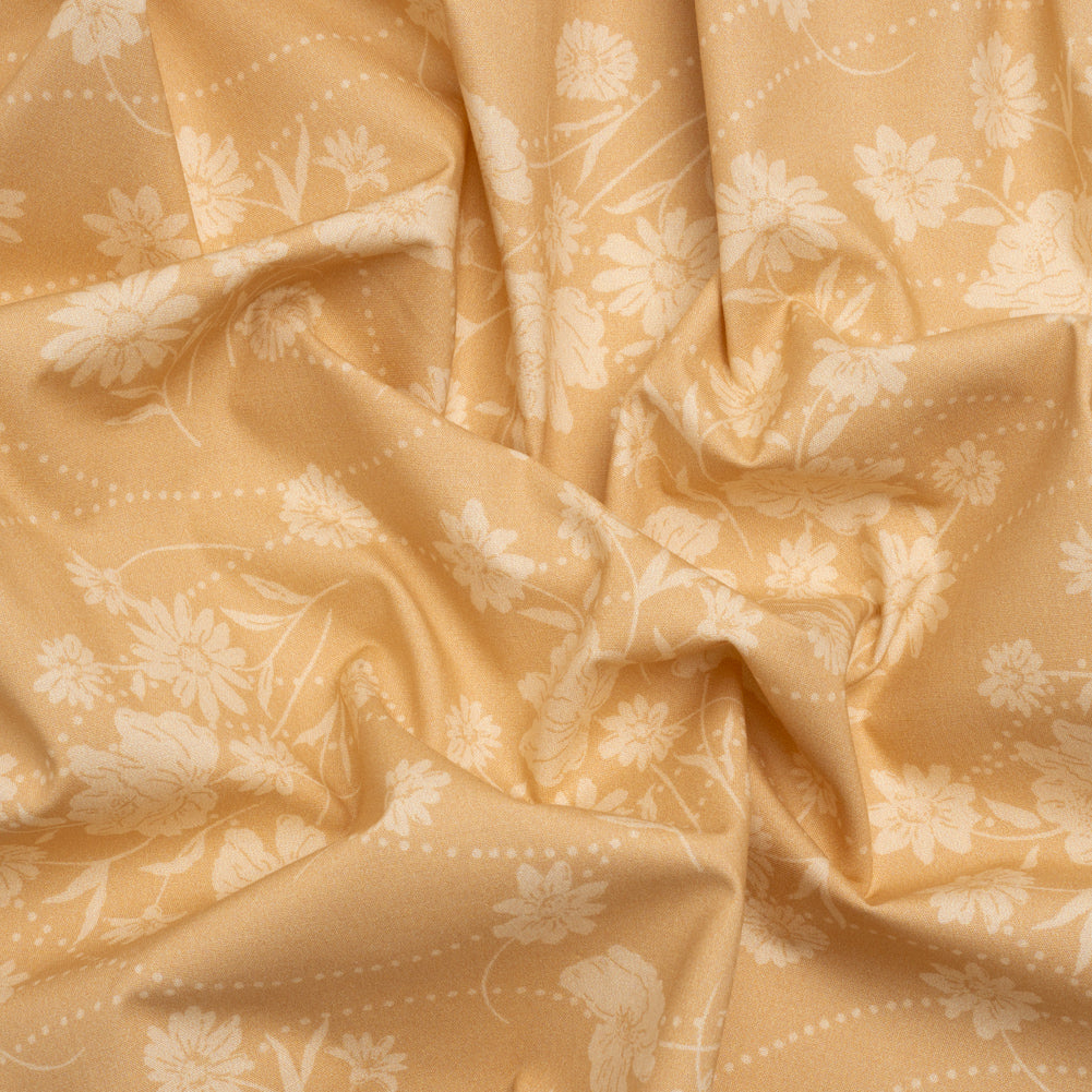 Stretch Cotton Poplin Print - Beige Flowers and Dotted Lines - Mood Exclusive Errands of Bees - Joann Fabrics
