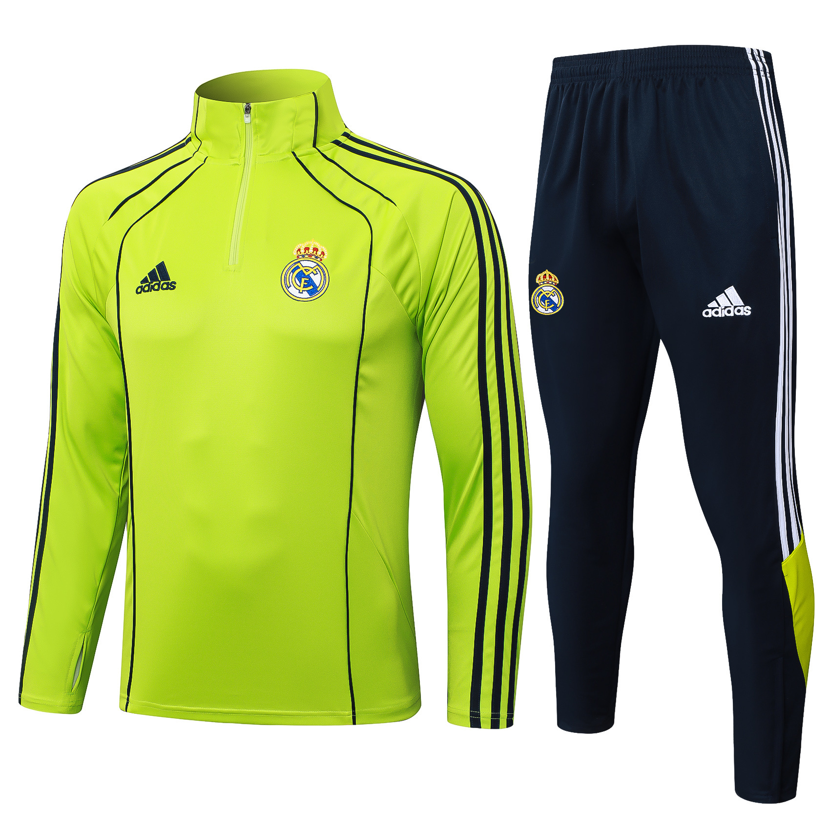 2025/2026 Real Madrid Grass Green Retro Version Half-Pull Training Suit Football Shirt 1:1 Thai Quality Set