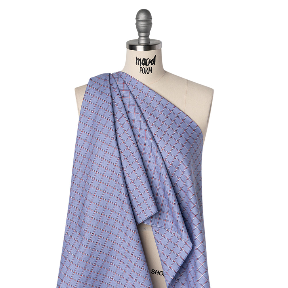 Cotton Shirting - Blue, Red and White Windowpane Checks - Deadstock - Joann Fabrics