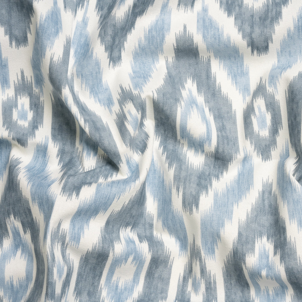 Sky Blue, Gray and White Ikat Geometry Cotton Canvas - Joann Fabrics