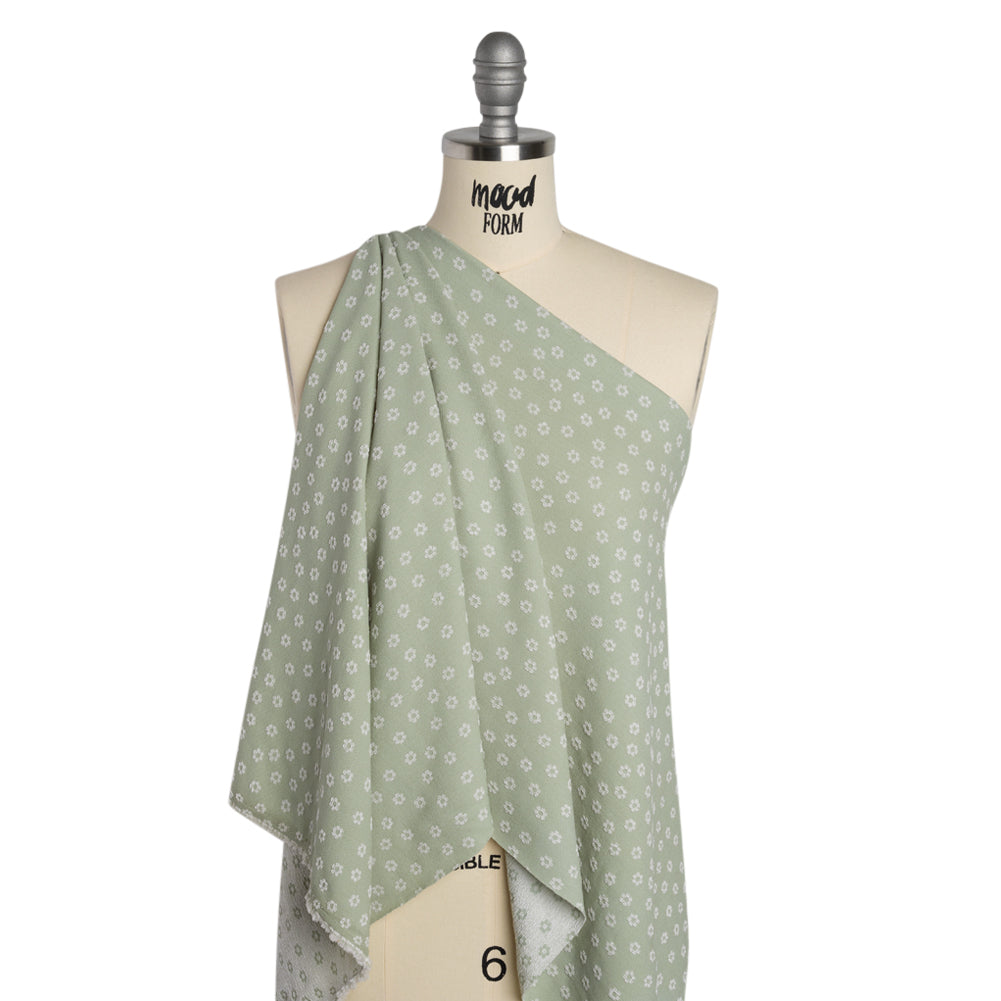 Stretch Textured Nylon Jacquard Knit - White and Jade Green Flower Dots - Designer Deadstock - Joann Fabrics
