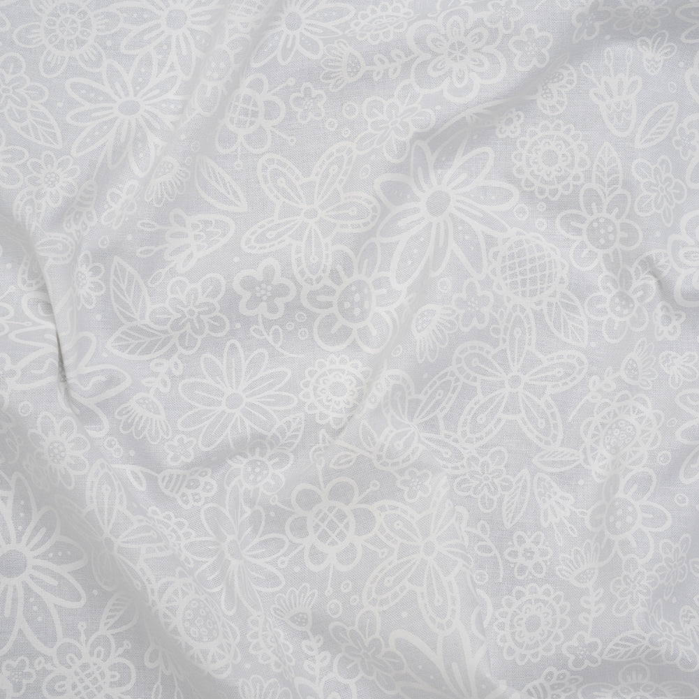 Printed Quilting Cotton by Patrick Lose for Northcott - White on White Groovy Garden Floral - Basically Black & White Collection - Joann Fabrics