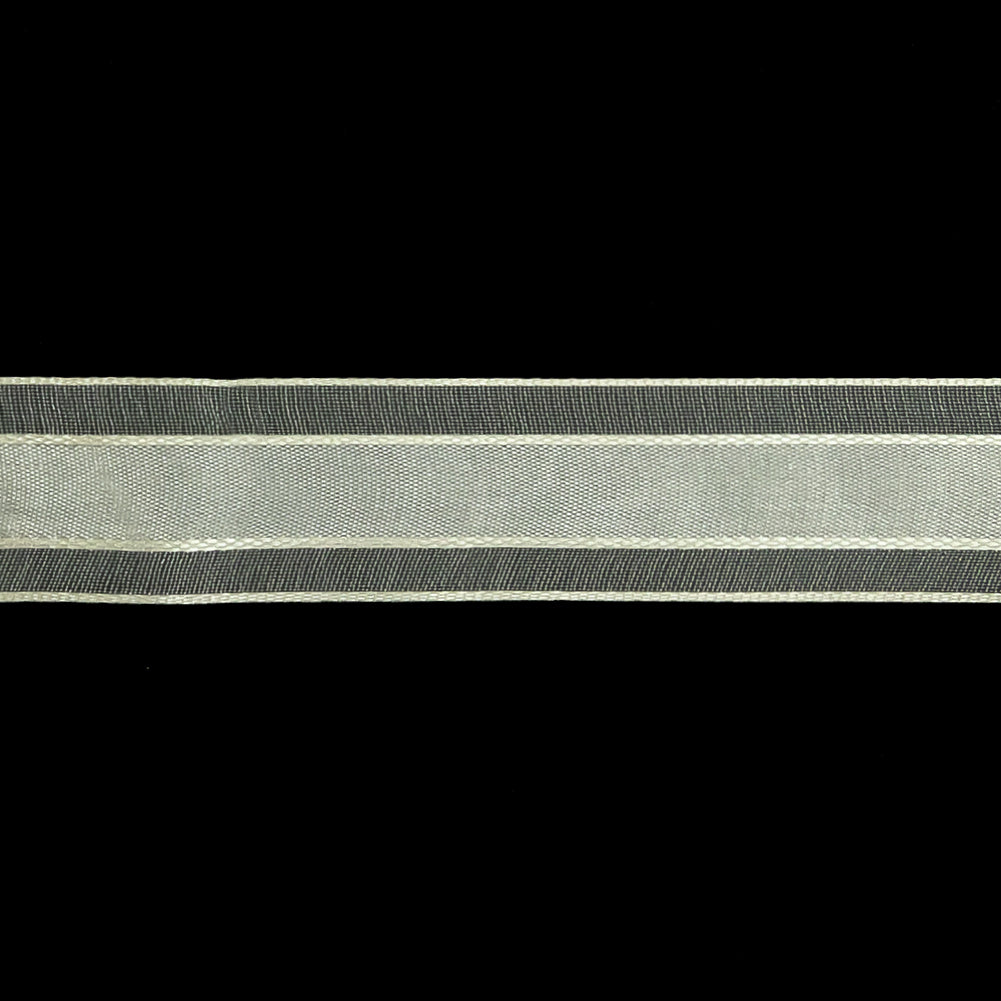 Coconut Milk Woven Ribbon with Sheer Organza Borders - 0.75