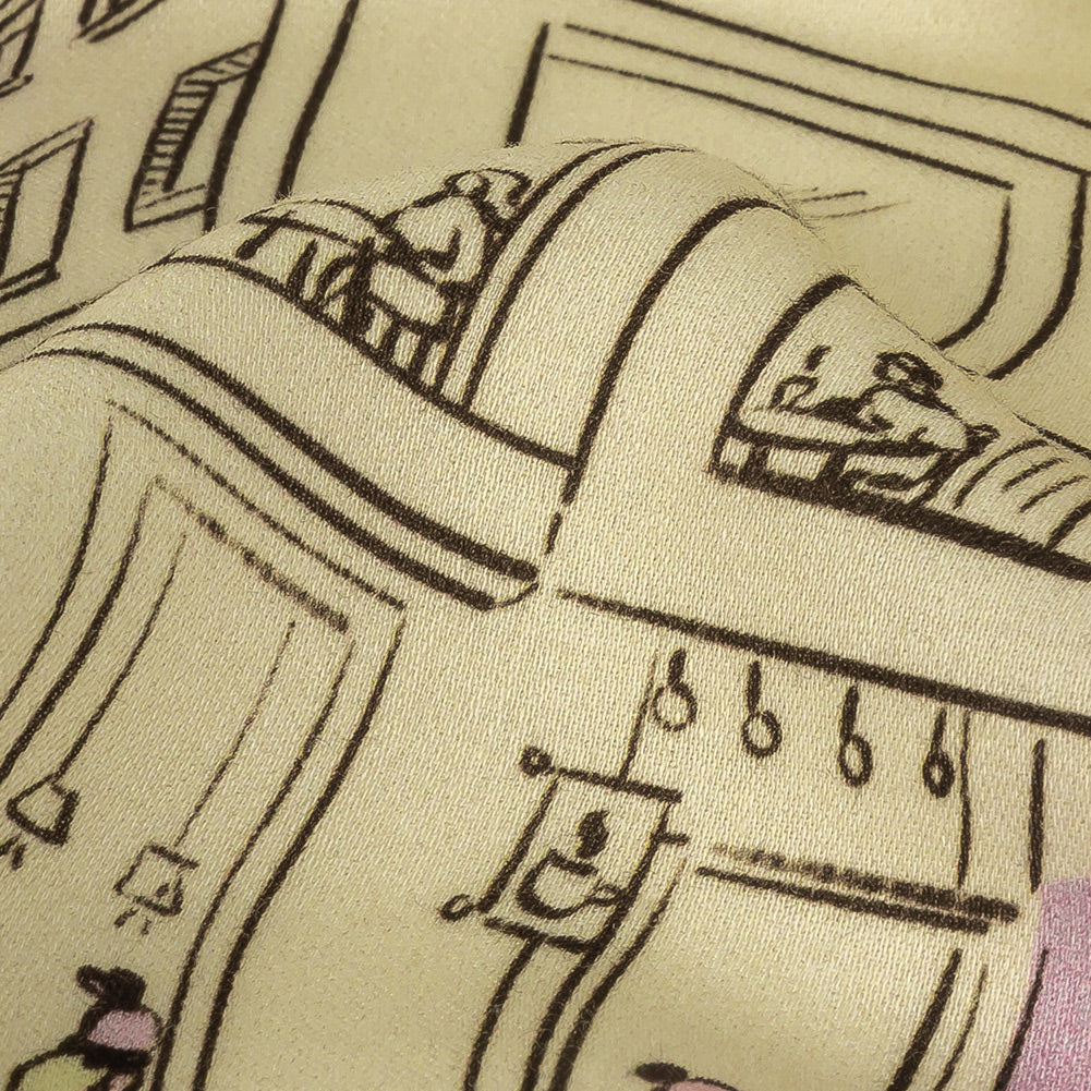 Rayon Challis - Multicolor Streetscapes and Trees - Growing Roots Print - Mood Exclusive Wisteria Collection - Joann Fabrics