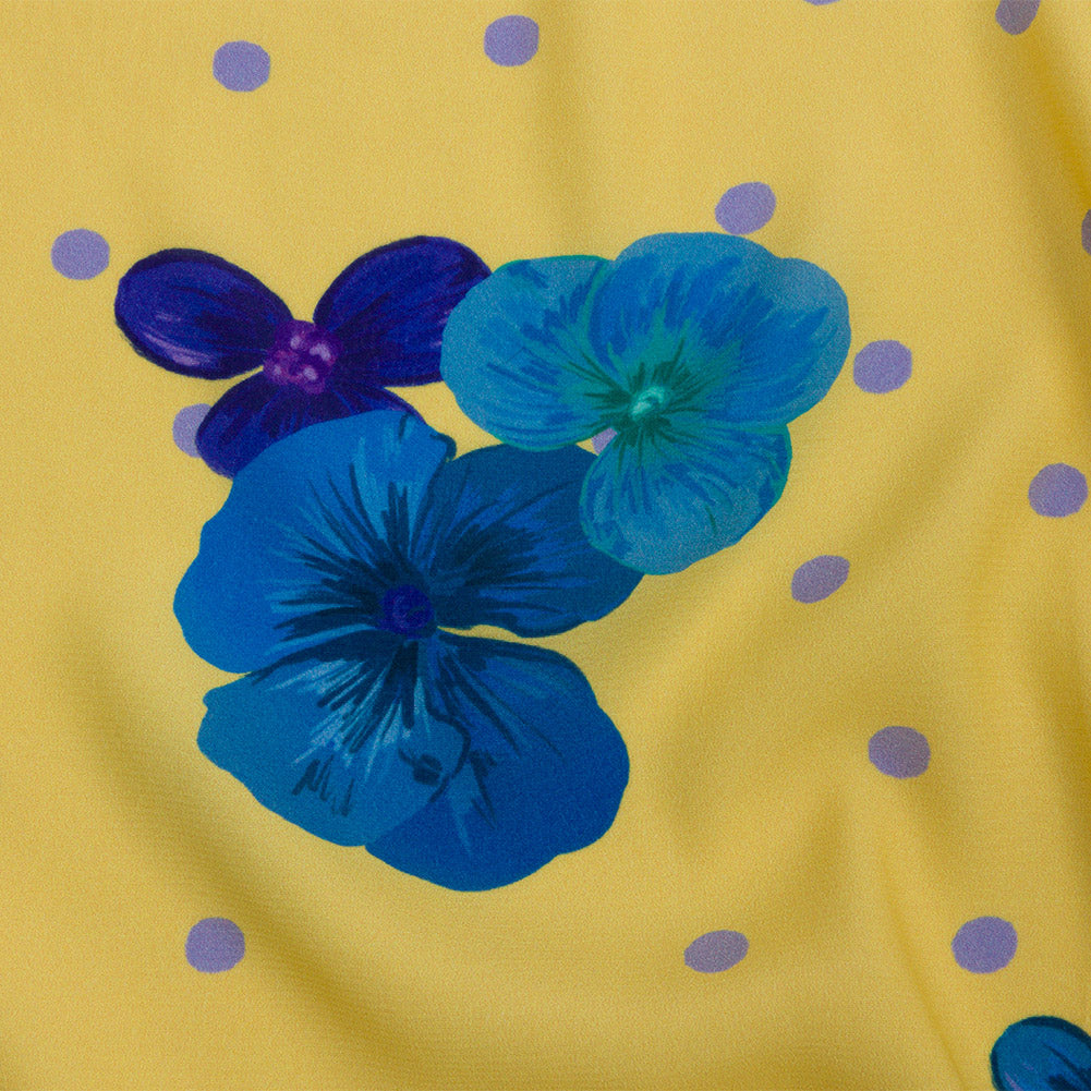 Sustainable Viscose Crepe Print - Yellow and Blue Floral and Polka Dots - Mood Exclusive Treasures Renewed - Joann Fabrics