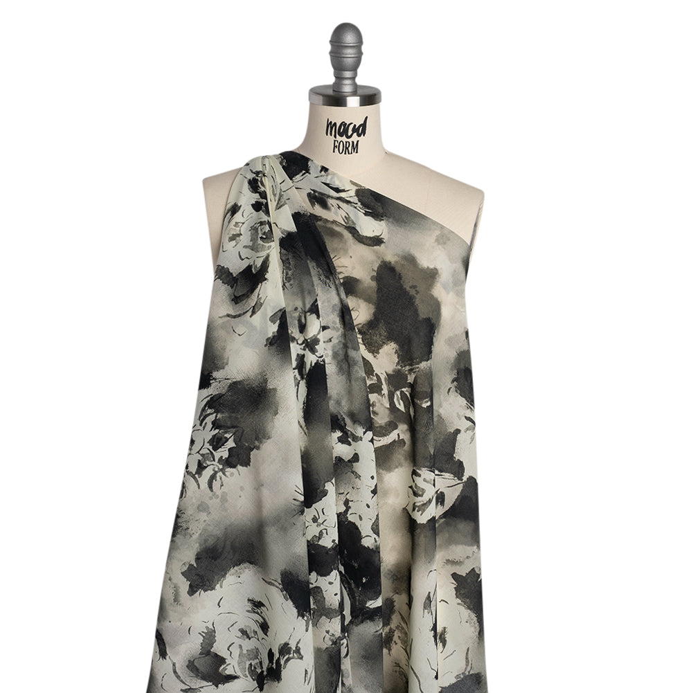 Cotton Voile - Black and White Watercolor Flowers - Mood Exclusive Inkblot Inspirations Print - Joann Fabrics