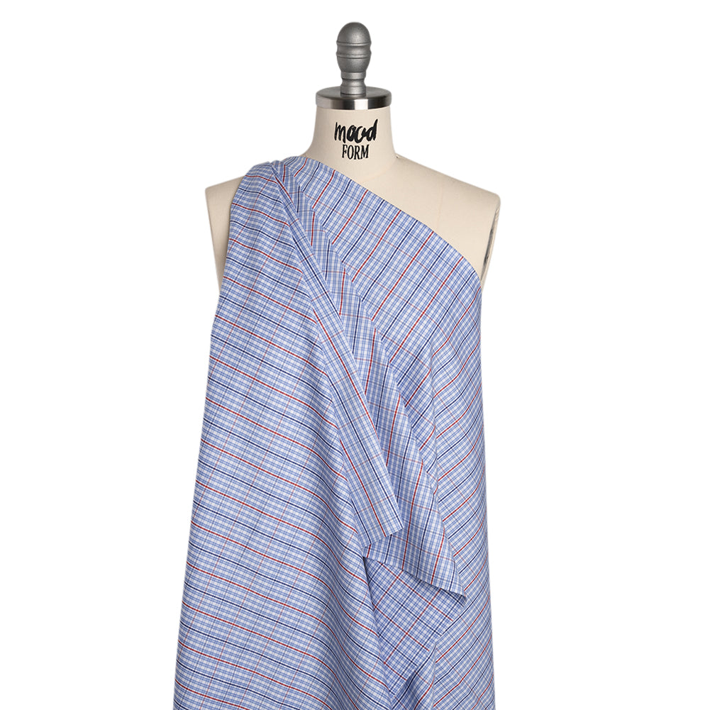 Cotton Twill Shirting - Light Blue, Navy and Red Plaid - Deadstock - Joann Fabrics