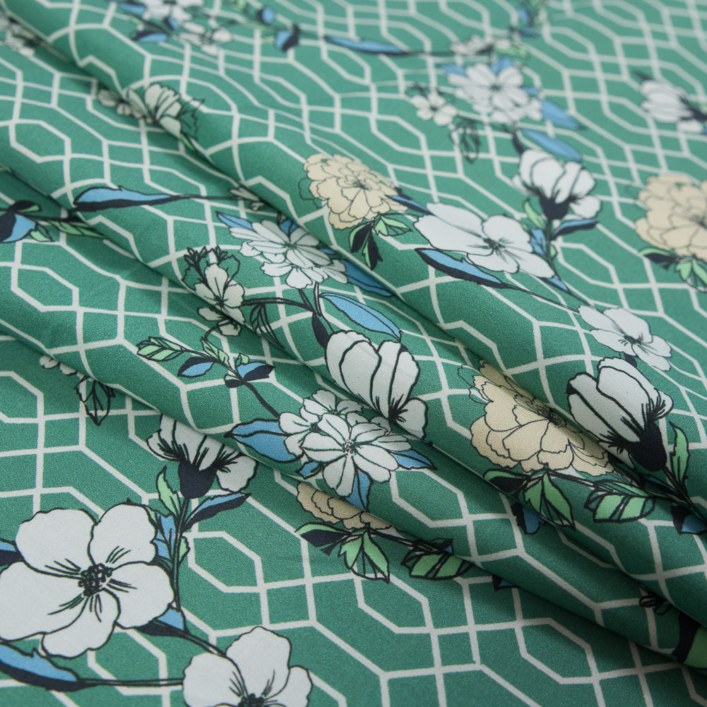 Cotton Poplin - Green Floral and Geometric - La Fortuna de lo Memorable Print - Mood Exclusive Avenable Collection - Joann Fabrics