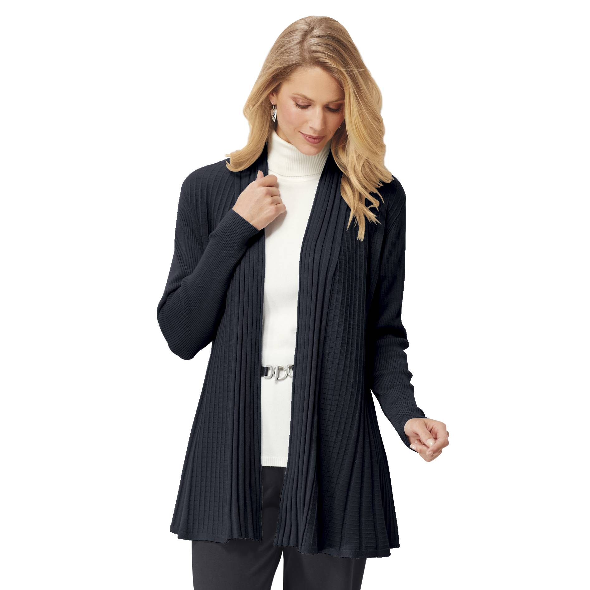 Open Front Flyaway Cardigan, Mixed-Stitch, Flattering Flared Fit - Northstyle Catalog