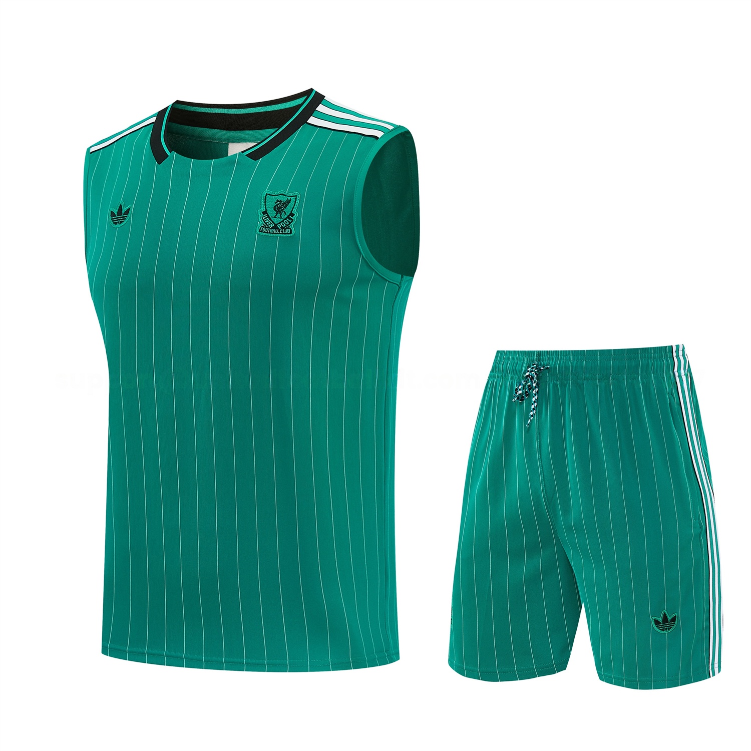 Liver.pool 25-26 Retro Style Vest Training Set - Green With White Stripes Top & Pants - UnitedFutballJersey