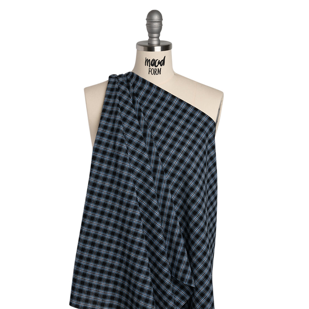 Cotton and Polyester Shirting Made in Italy - Black, Navy and White Plaid - Deadstock - Joann Fabrics