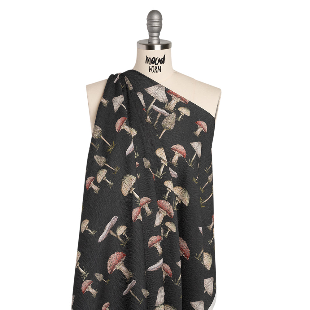 Slubbed Gauzy Cotton Woven - Charcoal, Red and Beige Mushrooms - Mood Exclusive Moonlit Mycelium Print - Joann Fabrics