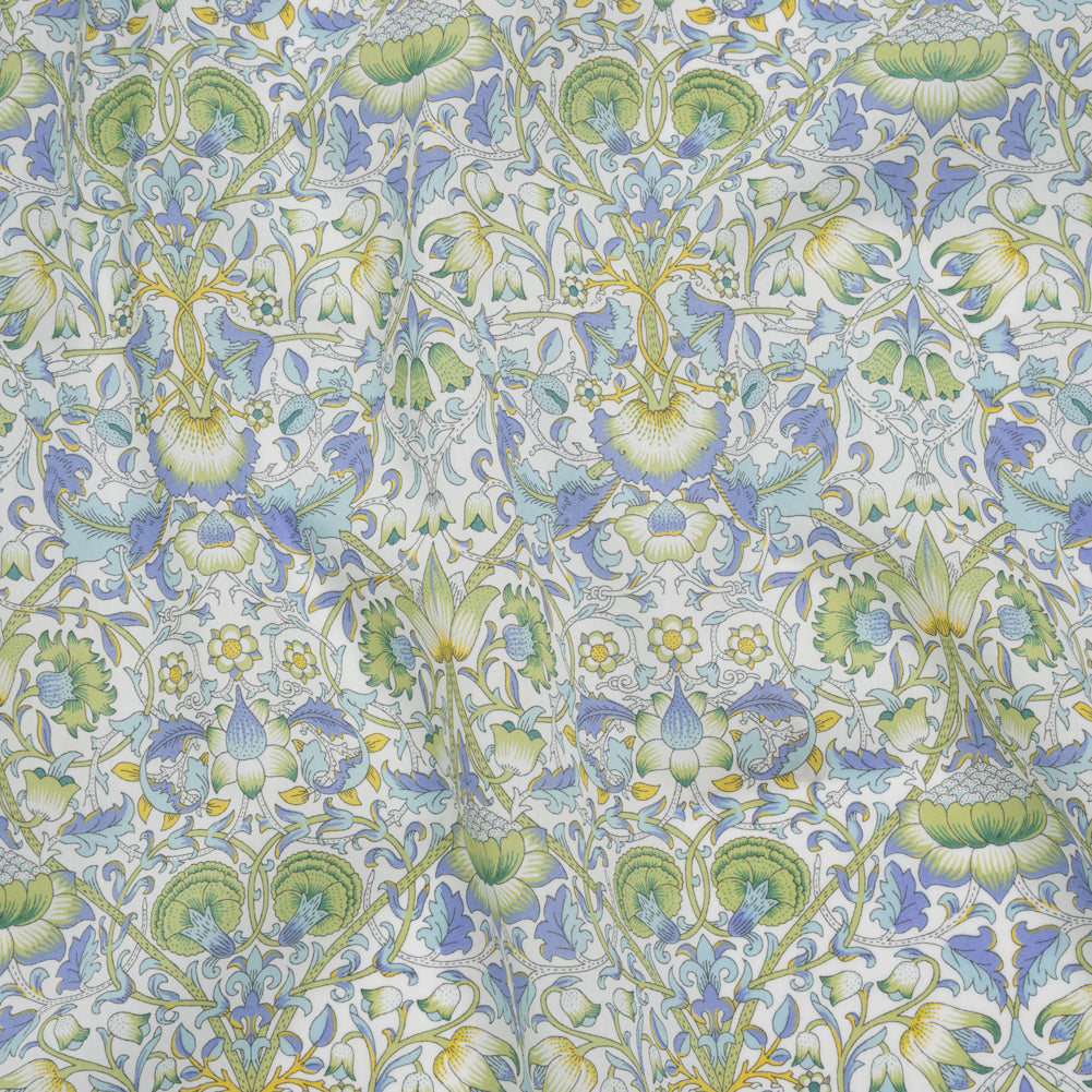 Liberty Fabrics Tana Lawn® - Lodden Green - Light Green, Pastel Blue and Golden Yellow Arts and Crafts Floral - Joann Fabrics