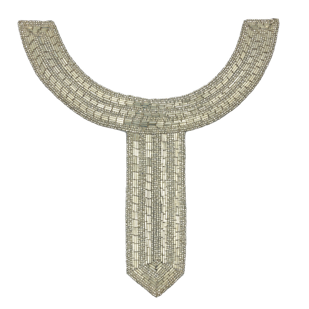 Vintage Fancy Silver-Lined Bugle and Seed Beaded Collar Applique - 9.5