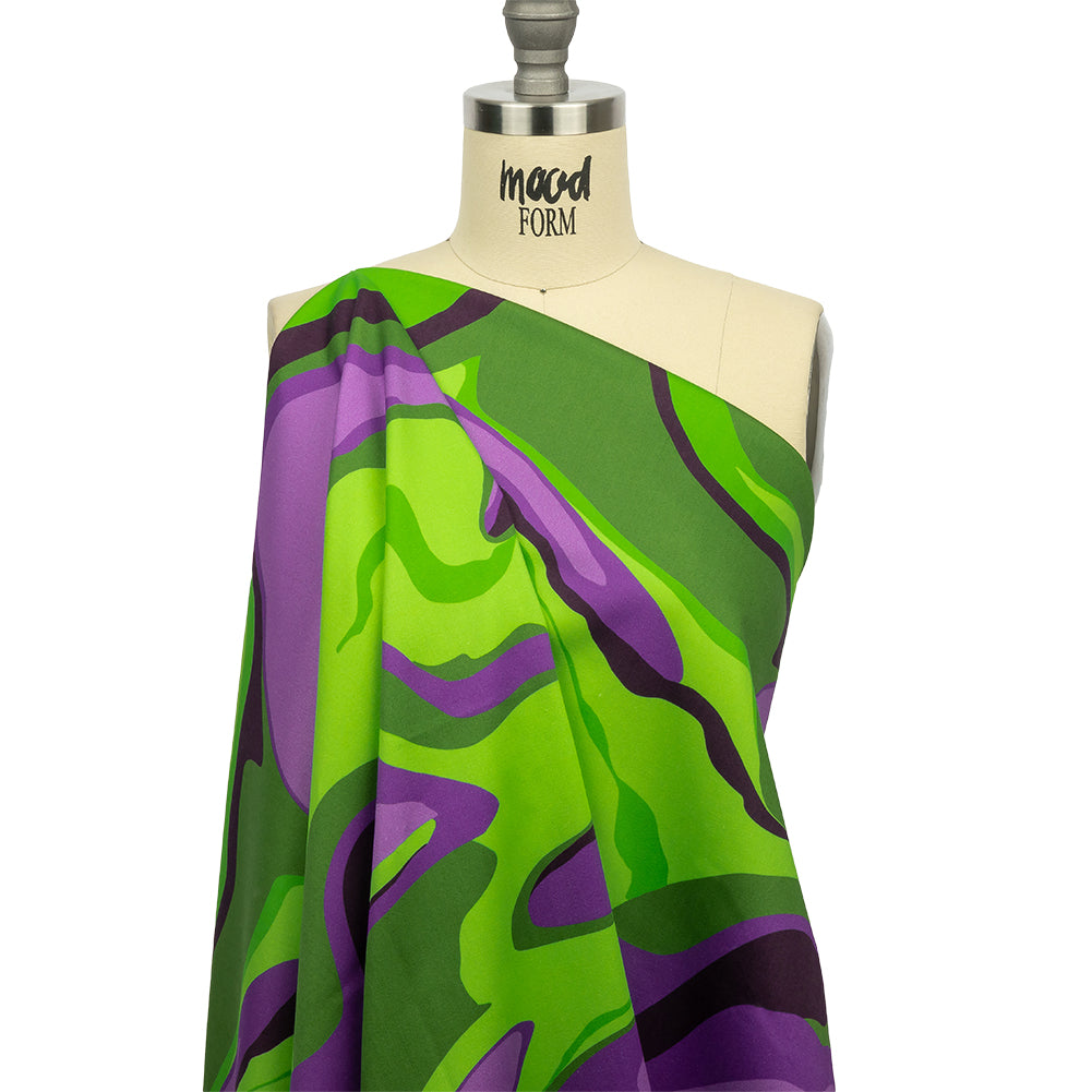 Stretch Cotton Sateen - Purple and Green Abstract - Seen and Unseen Print - Mood Exclusive Groove Collection - Joann Fabrics