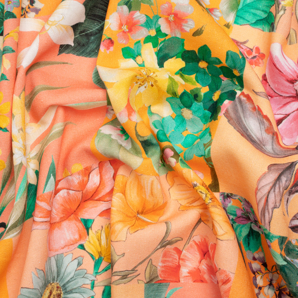 Linen and Rayon Woven Print - Peach and Orange Floral Patchwork - Mood Exclusive Citrus Garden Collage - Joann Fabrics