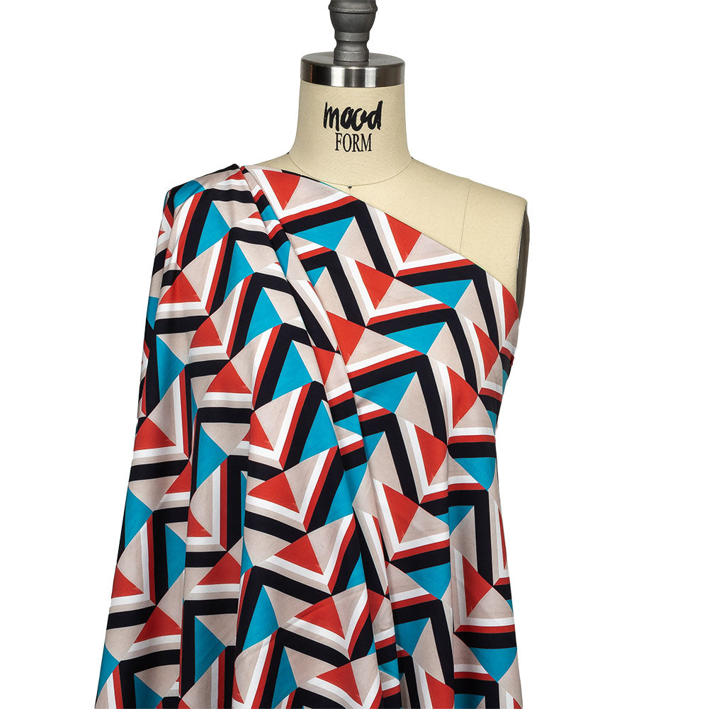 Red, Beige and Teal Triangles UV Protective Compression Swimwear Tricot with Aloe Vera Microcapsules - Joann Fabrics