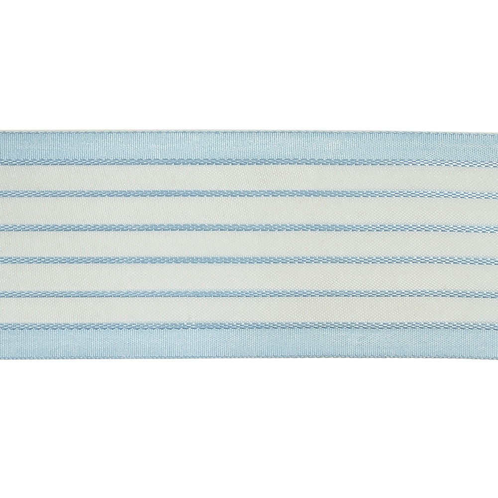Baby Blue Striped Sheer Ribbon with Opaque Borders - 1.5