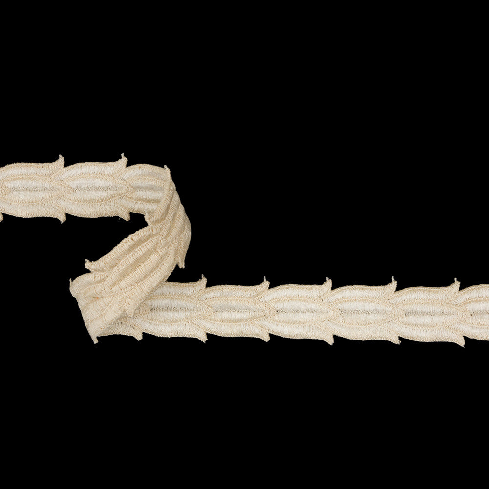 Ivory and White Two-Tone Tulip Chain Embroidered Trim - 1