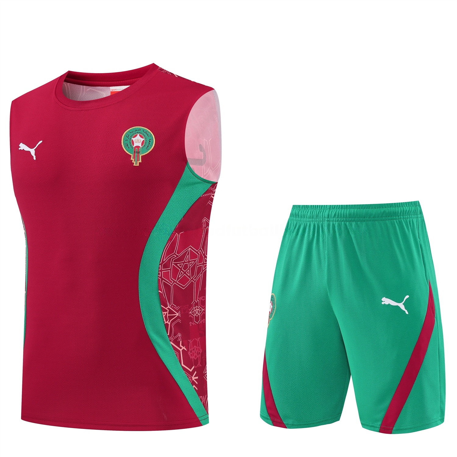 Morocco 2026 Vest Training Set - Red Top and Green Shorts - UnitedFutballJersey
