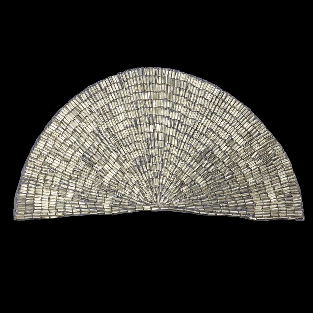 Vintage Silver Lined Bugle Beaded Half Circle Applique - 3.5