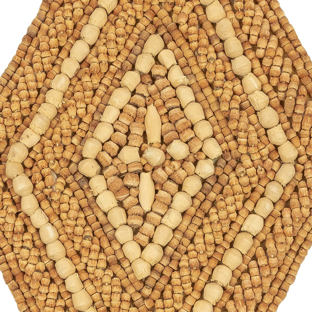 Vintage Tan and Natural Nested Diamonds Wood Beaded Applique - 6.375